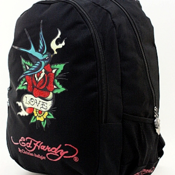Ed Hardy Handbags - ed hardy love  bird rose black backpack school euc